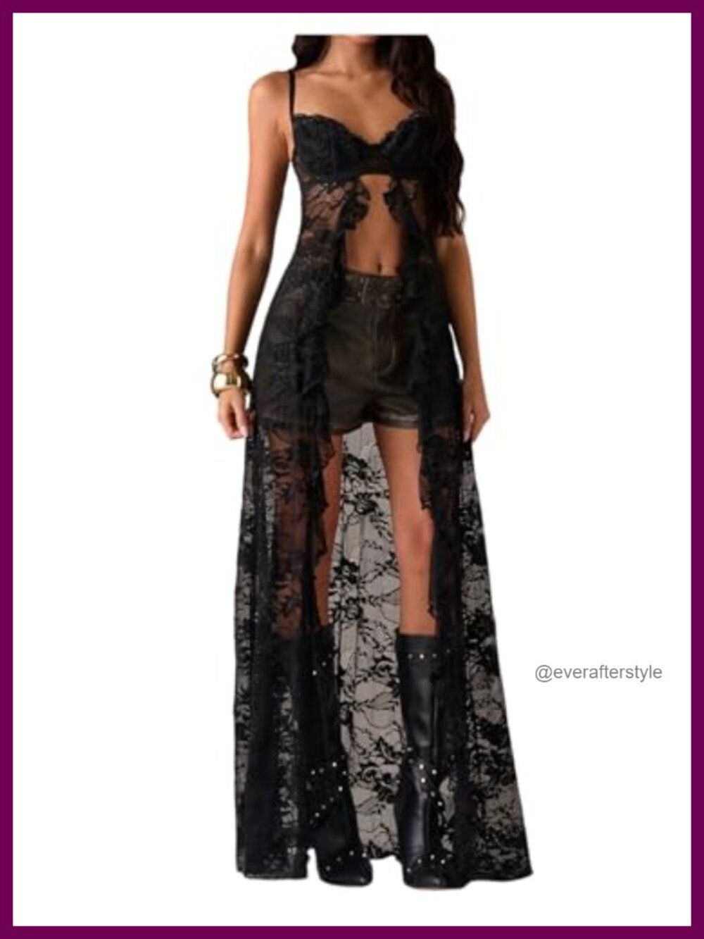 Women's Floral Lace Ruffle Cami Top - Sheer Spaghetti Strap Maxi Top